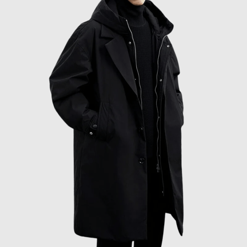 En Herre Trenchcoat med Aftagelig Hætte