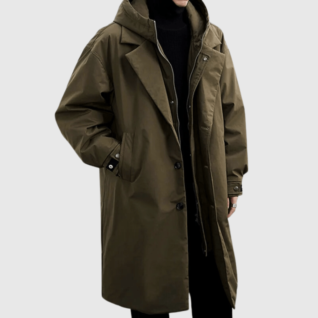En Herre Trenchcoat med Aftagelig Hætte