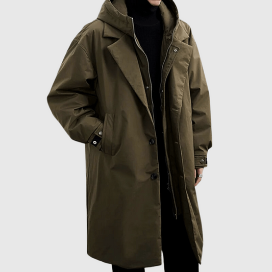 En Herre Trenchcoat med Aftagelig Hætte