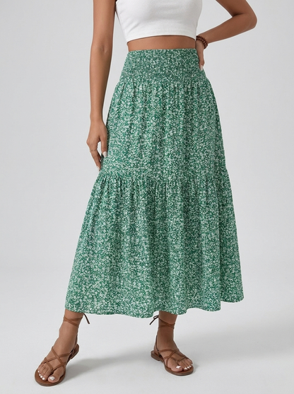 Mona | Blomstret Nederdel Med Smock Talje Lang Maxinederdel