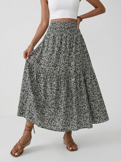 Mona | Blomstret Nederdel Med Smock Talje Lang Maxinederdel