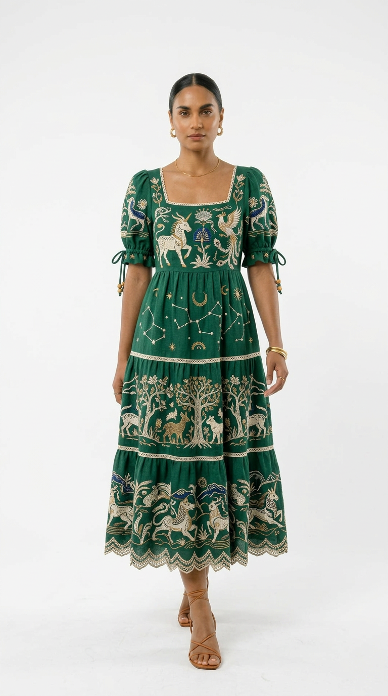 Marissa | Breathable Embroidered Bohemian Midi Dress
