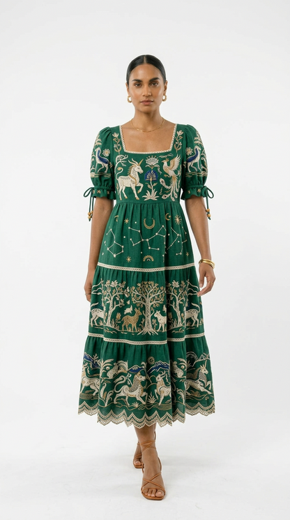 Marissa | Breathable Embroidered Bohemian Midi Dress