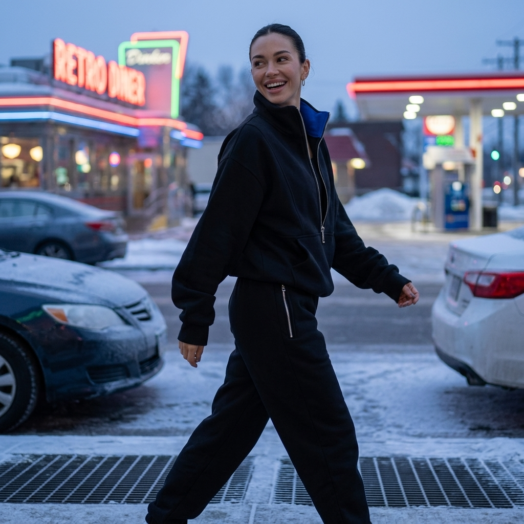 Et Todelt Tracksuit med Halvlynlås og Højtaljede Joggingbukser