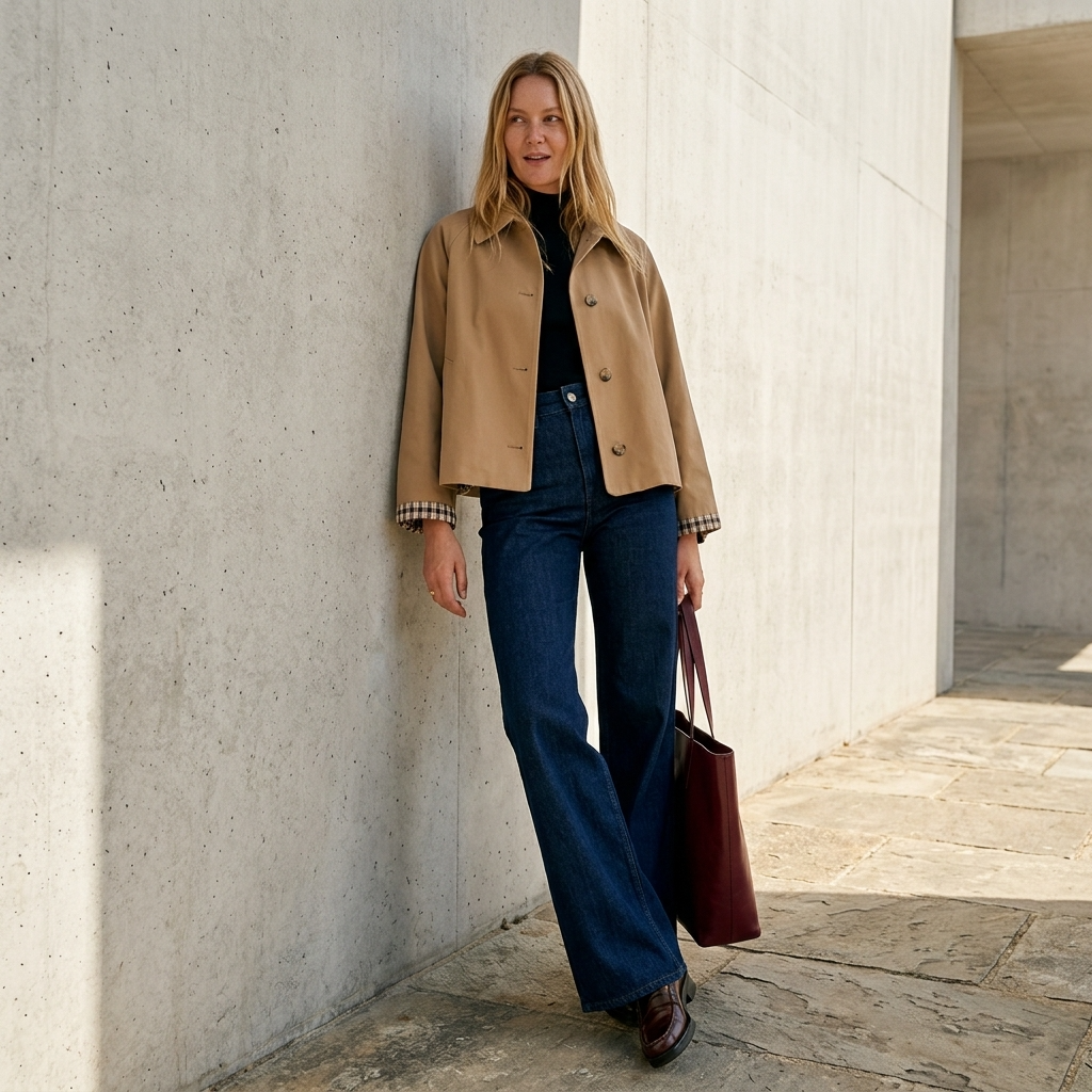 En Kort Oversized Trenchjakke med Ternet For