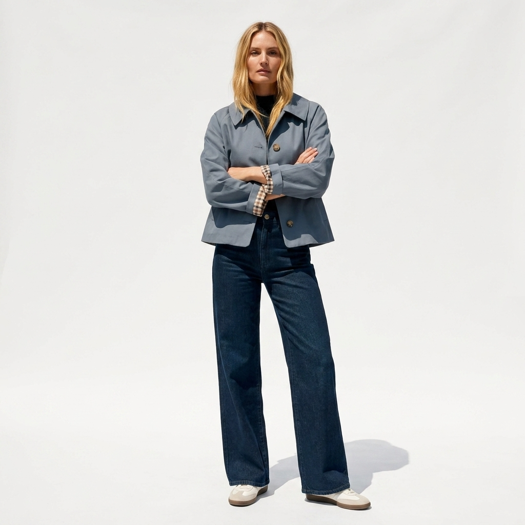 En Kort Oversized Trenchjakke med Ternet For