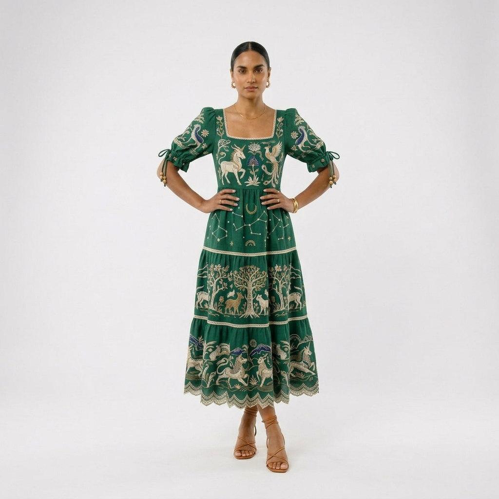 Marissa | Breathable Embroidered Bohemian Midi Dress