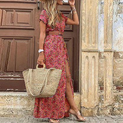 Maria | Floral Bohemian Maxi Dress With Matching Belt
