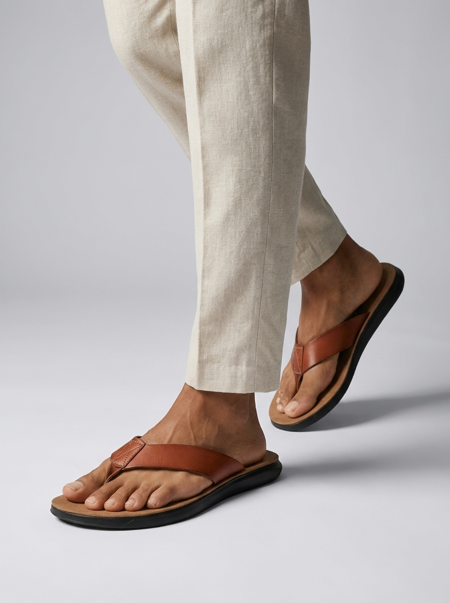 Bastian | Læder Flip Flops Sandaler Med Blød Fodseng