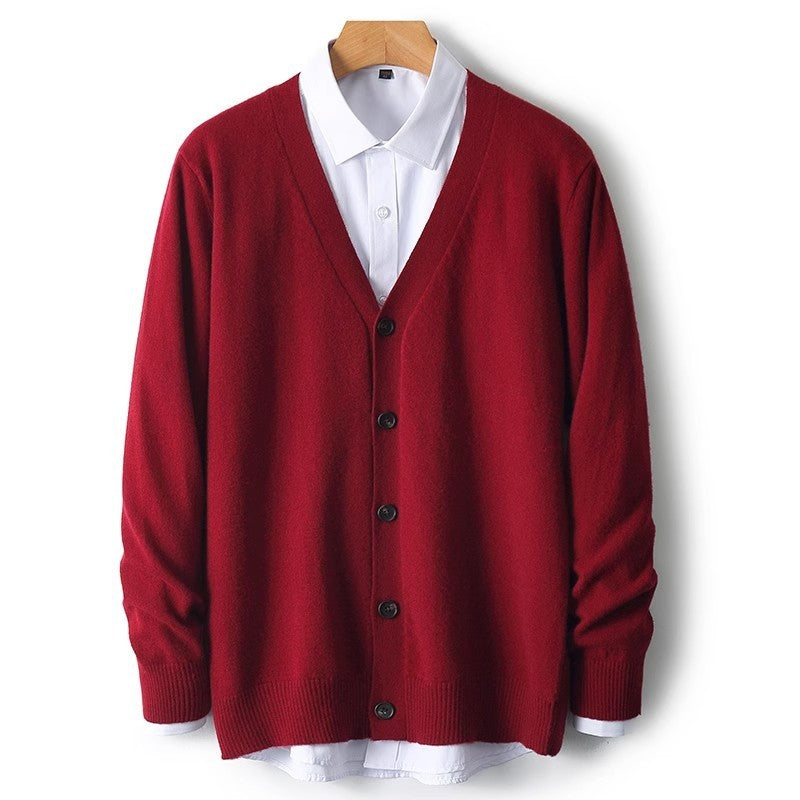 En Herre Strik Cardigan med V-hals og Knapper