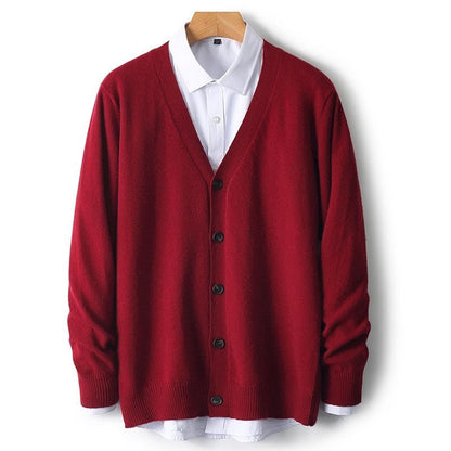 En Herre Strik Cardigan med V-hals og Knapper