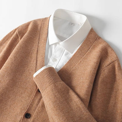 En Herre Strik Cardigan med V-hals og Knapper