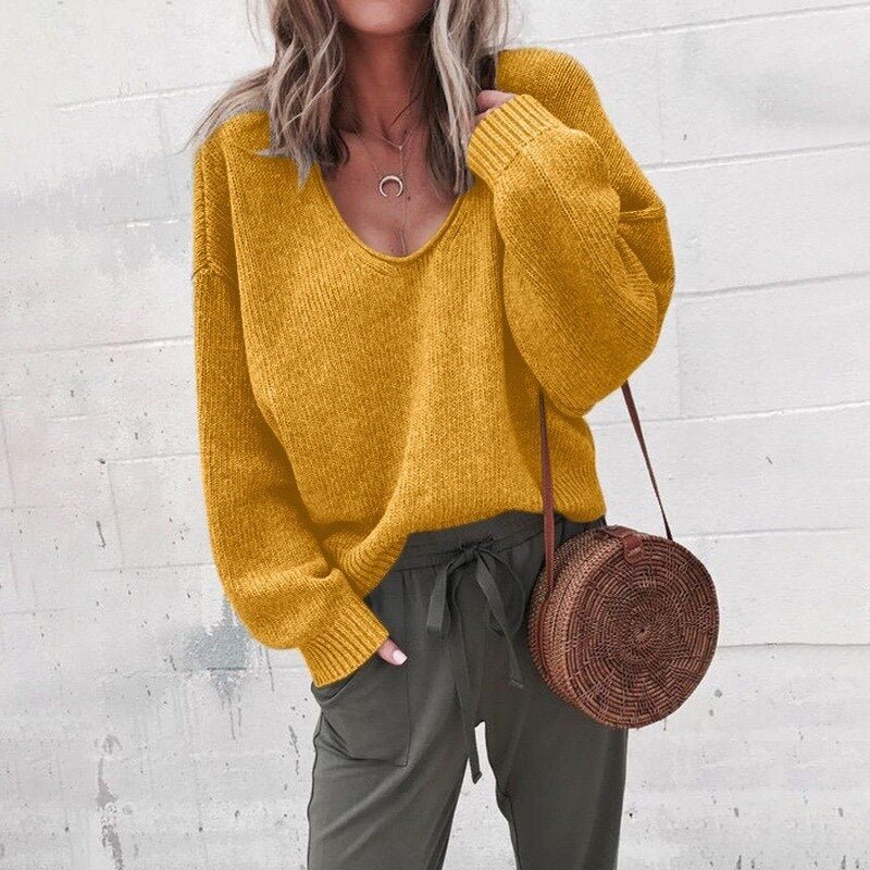 En Oversized Striktrøje med V-hals