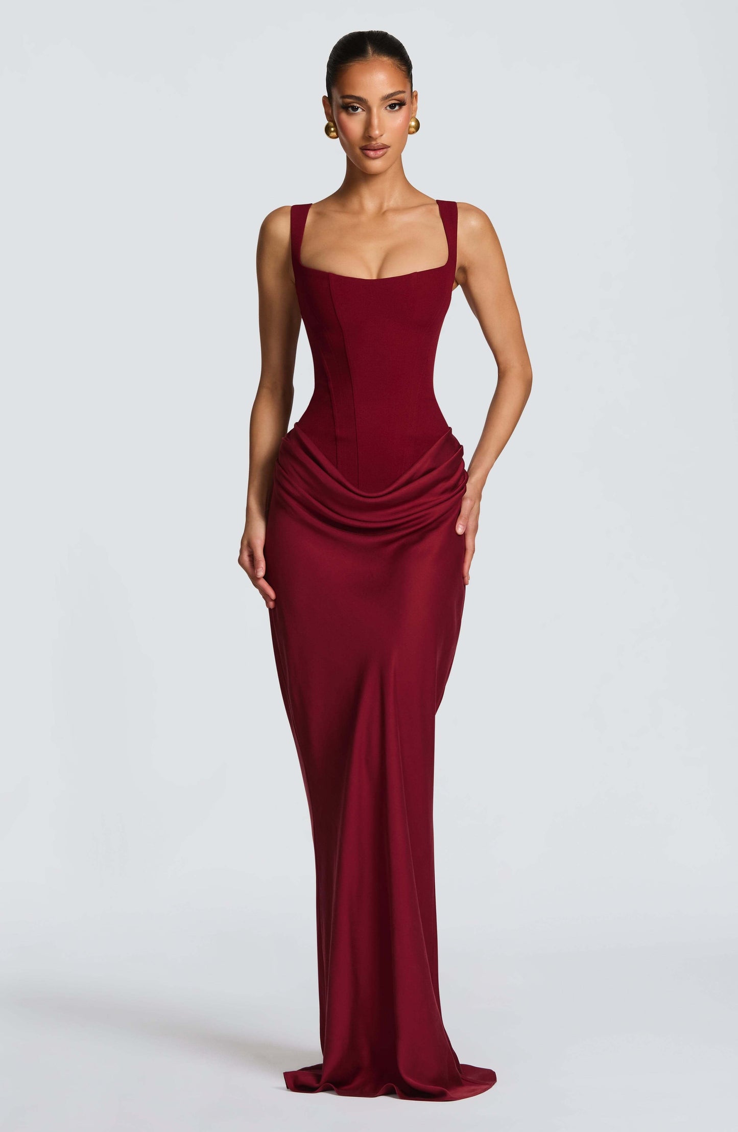 Corset Draped Sculpt Wedding Guest Maxi Dress