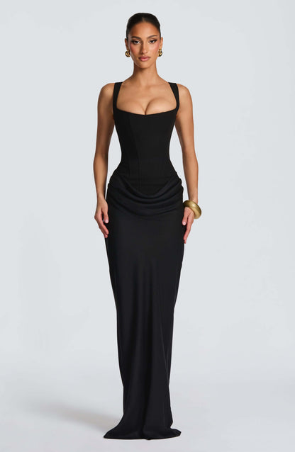 Corset Draped Sculpt Wedding Guest Maxi Dress