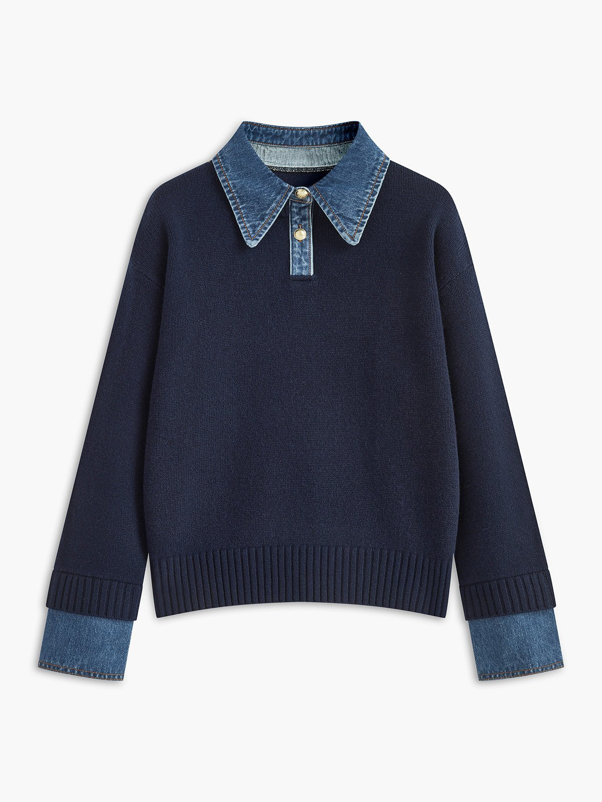 Mia | Women's Knit Polo with Denim Collar