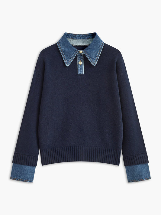 Mia | Polo en Maille à Col en Denim pour Femme
