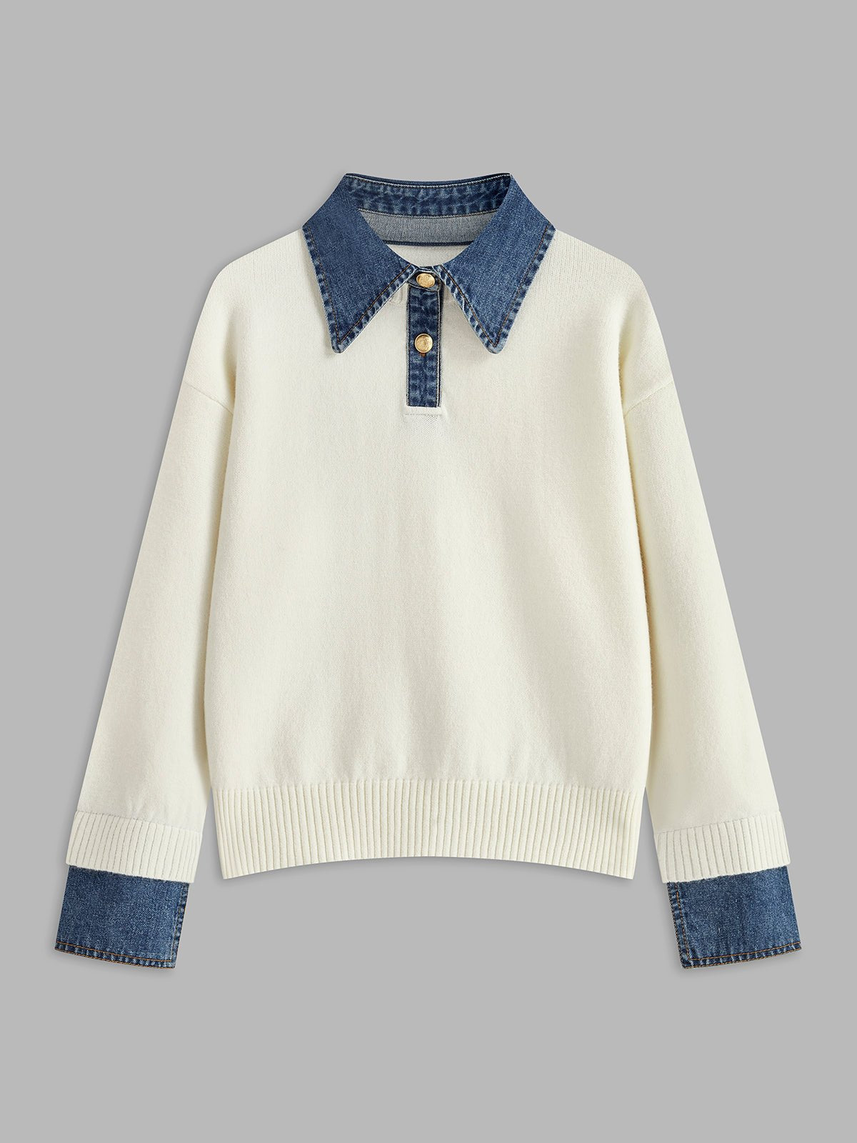 Mia | Women's Knit Polo with Denim Collar