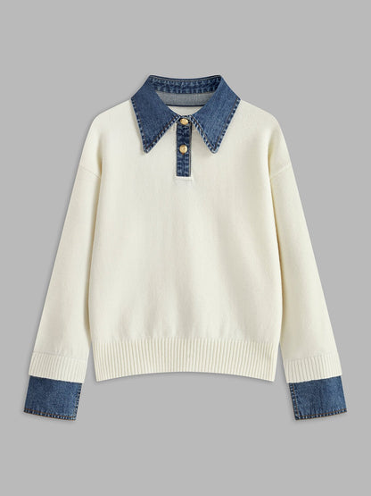 Mia | Women's Knit Polo with Denim Collar