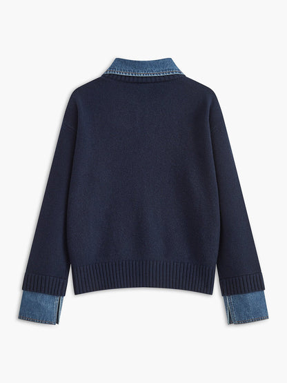 Mia | Women's Knit Polo with Denim Collar