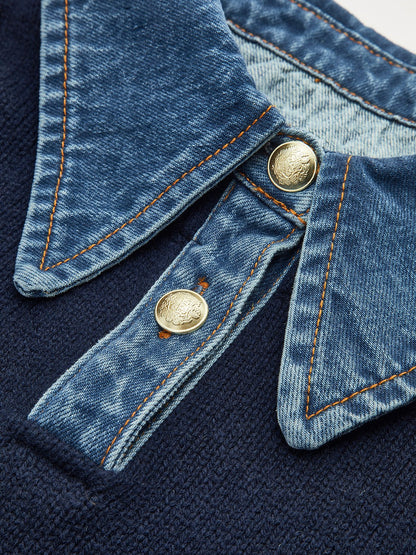 Mia | Women's Knit Polo with Denim Collar