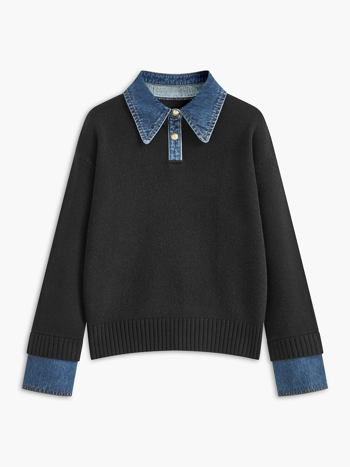 Mia | Women's Knit Polo with Denim Collar
