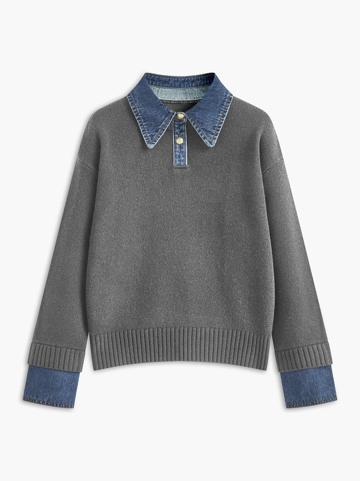 Mia | Women's Knit Polo with Denim Collar