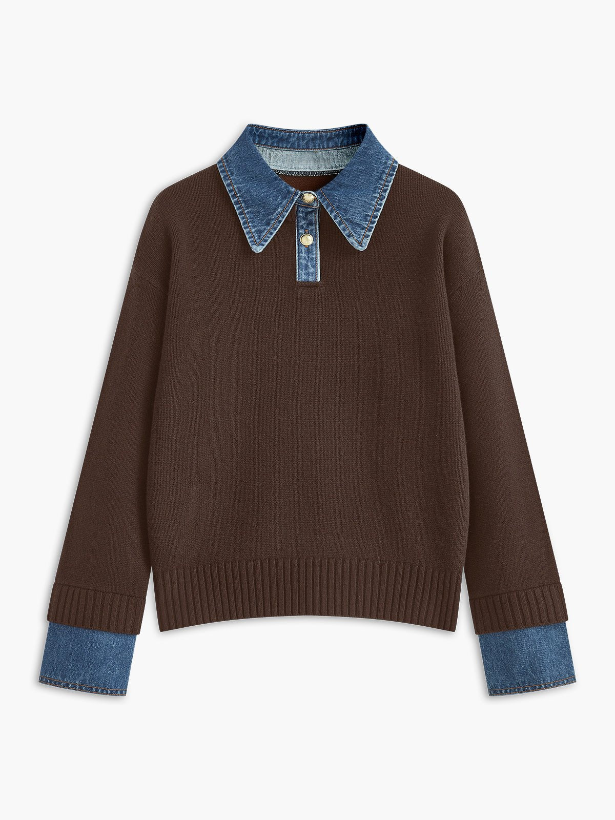 Mia | Women's Knit Polo with Denim Collar