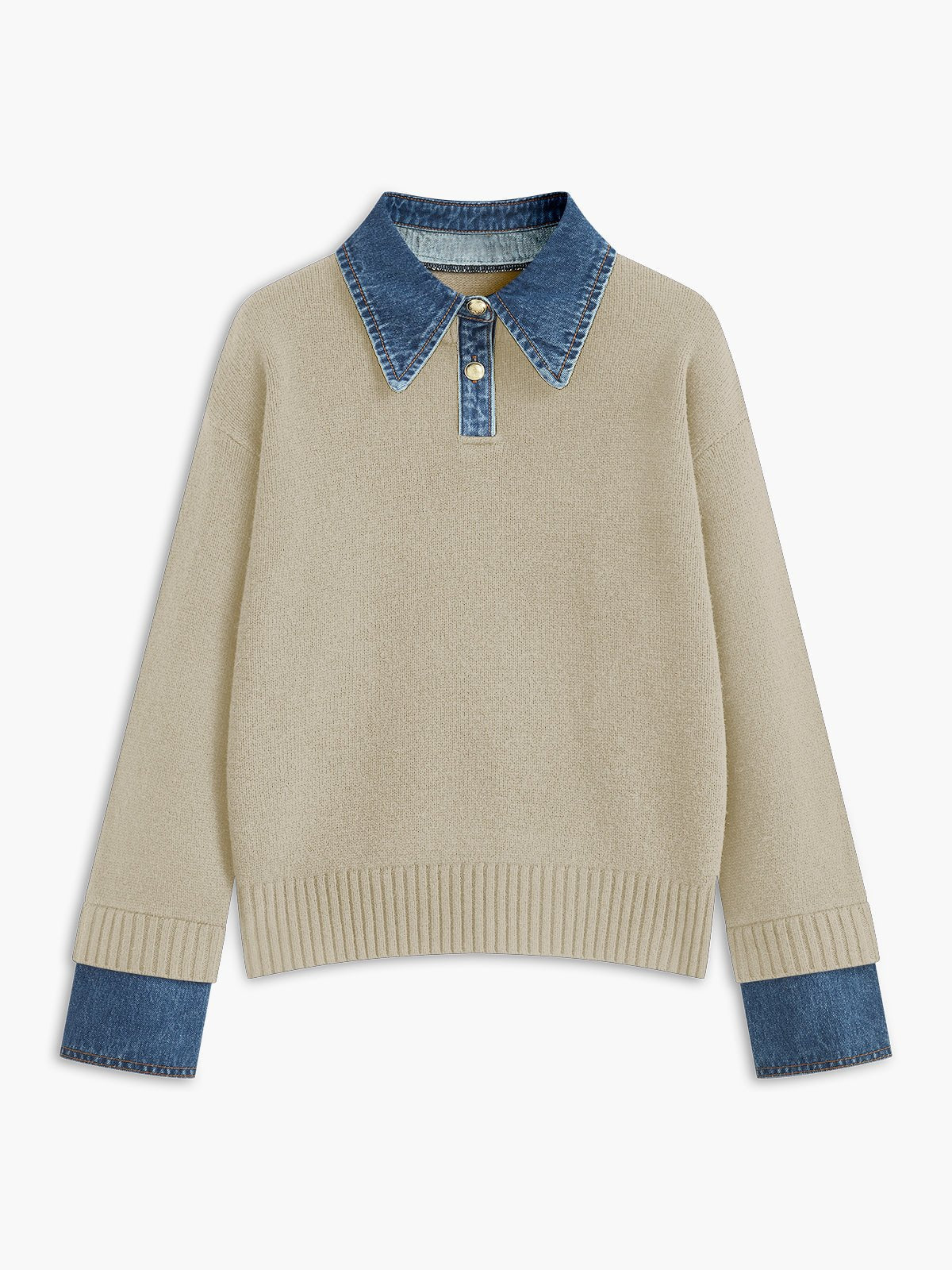 Mia | Women's Knit Polo with Denim Collar
