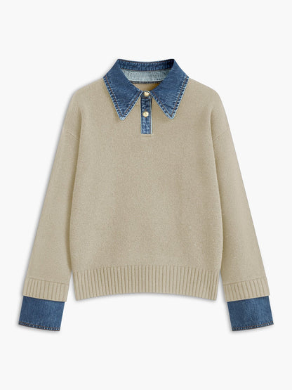 Mia | Women's Knit Polo with Denim Collar