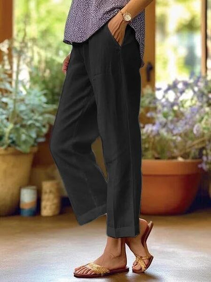 Zelda | Roll-Cuff Tapered Cropped Linen Pants