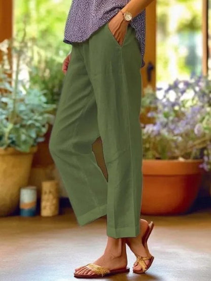 Zelda | Roll-Cuff Tapered Cropped Linen Pants