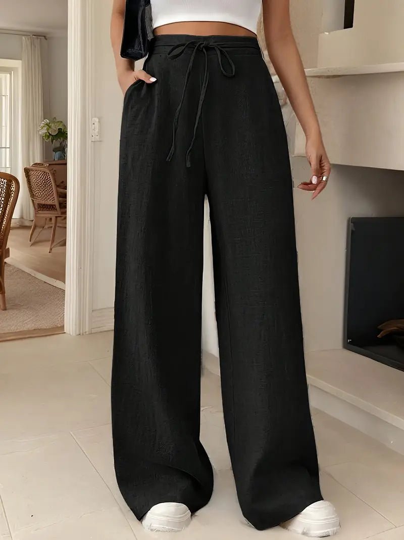 Charlie | Soft-Weave Linen Drawstring High Waist Wide Leg Pants