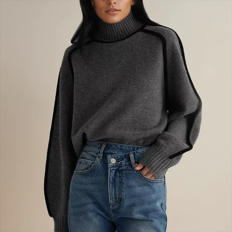 Camila | Women's Oversized Colour Block Turtleneck Sweater