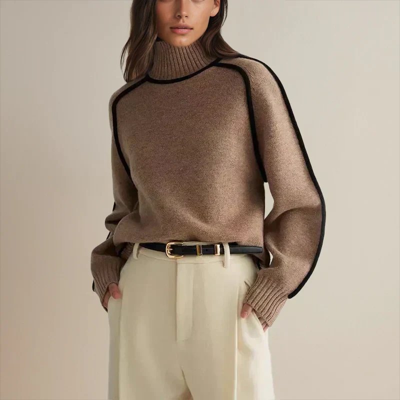 Camila | Women's Oversized Colour Block Turtleneck Sweater