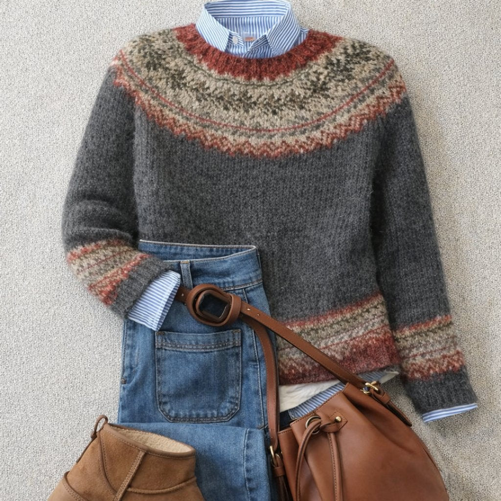 Eleanor | Women's Fair Isle Nordic Crew Neck Knit Sweater