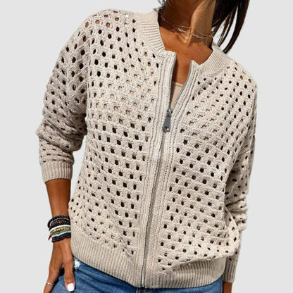 Luna | Women's Pointelle Knit Zip Cardigan