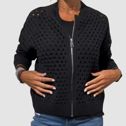 Luna | Women's Pointelle Knit Zip Cardigan