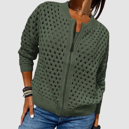 Luna | Women's Pointelle Knit Zip Cardigan