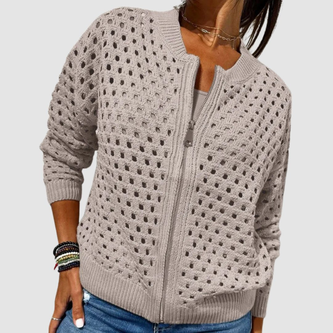 Luna | Women's Pointelle Knit Zip Cardigan