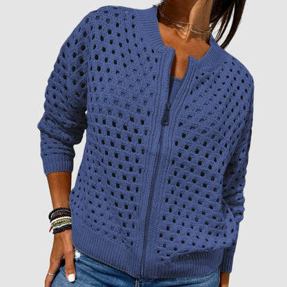 Luna | Women's Pointelle Knit Zip Cardigan
