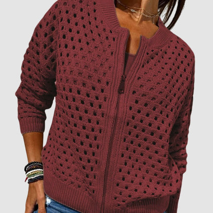 Luna | Women's Pointelle Knit Zip Cardigan