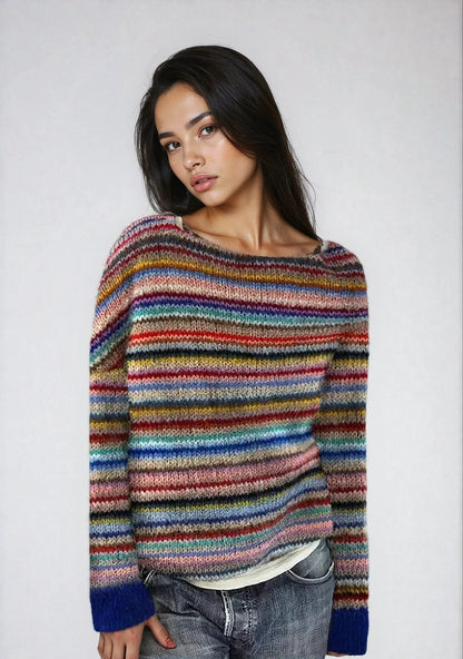 Aria | Women's Retro Striped Loose Knit Sweater